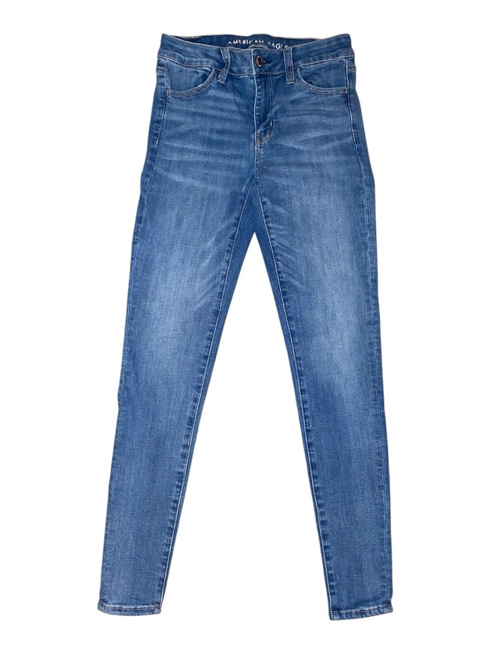 AMERICAN EAGLE Next Level Stretch Hi-Rise Cropped Jeggings Med Blue Wash SZ 2